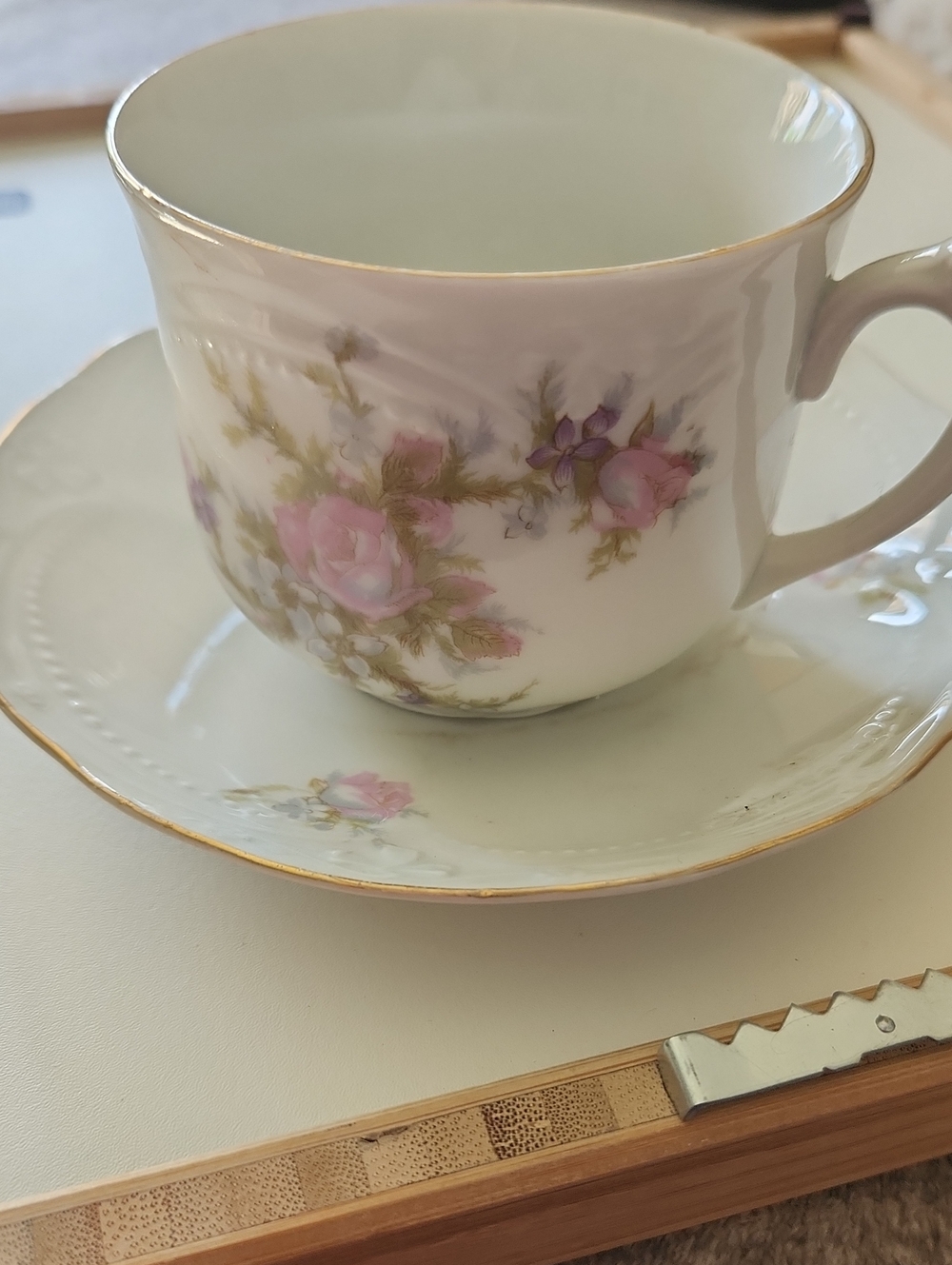 Porcelain Tea Cup & Saucer Set with Pink Rose Pattern